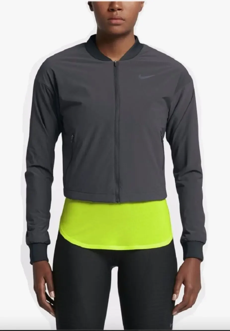 NIKE AeroLayer Gray Black M Training Bomber Jacket Nylon Long Sleeve Full Zip